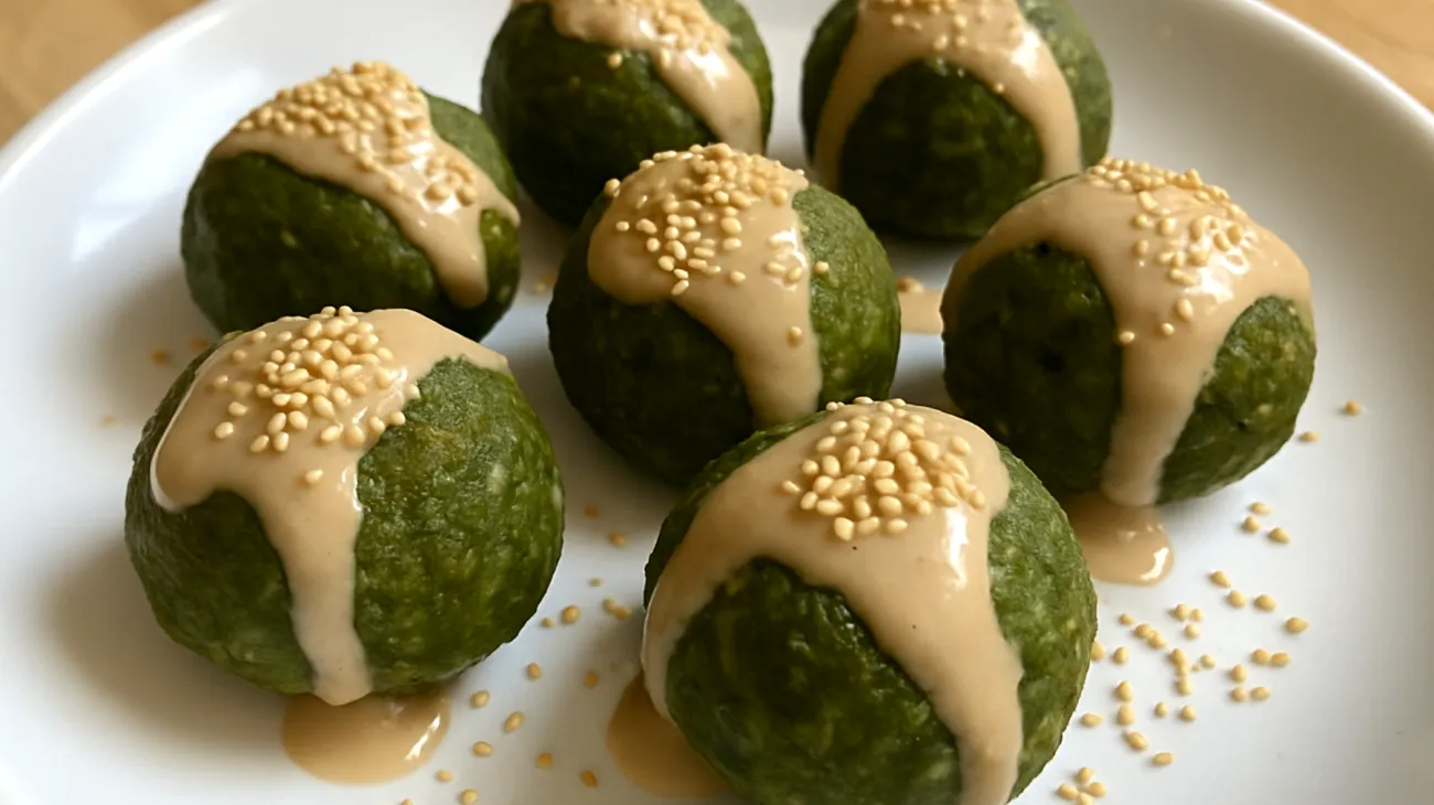 Amaranth-Dattel-Energiebällchen mit Tahini und Spirulina"