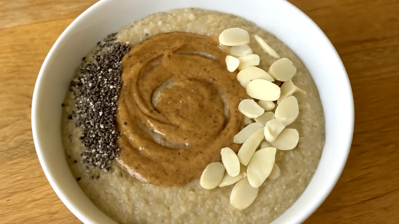 Amaranth-Porridge mit Chiasamen und Mandelmus"