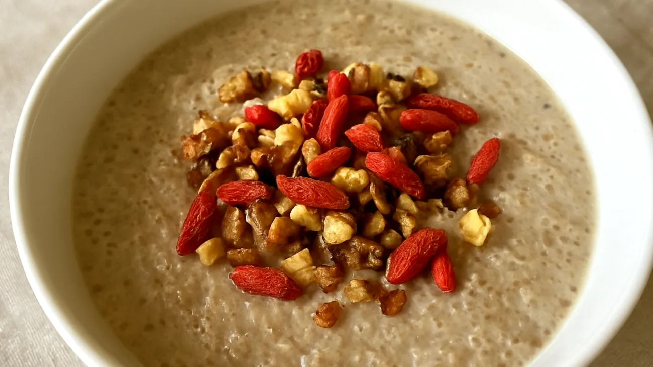 Amaranth-Porridge mit gerösteten Walnüssen und Goji-Beeren"