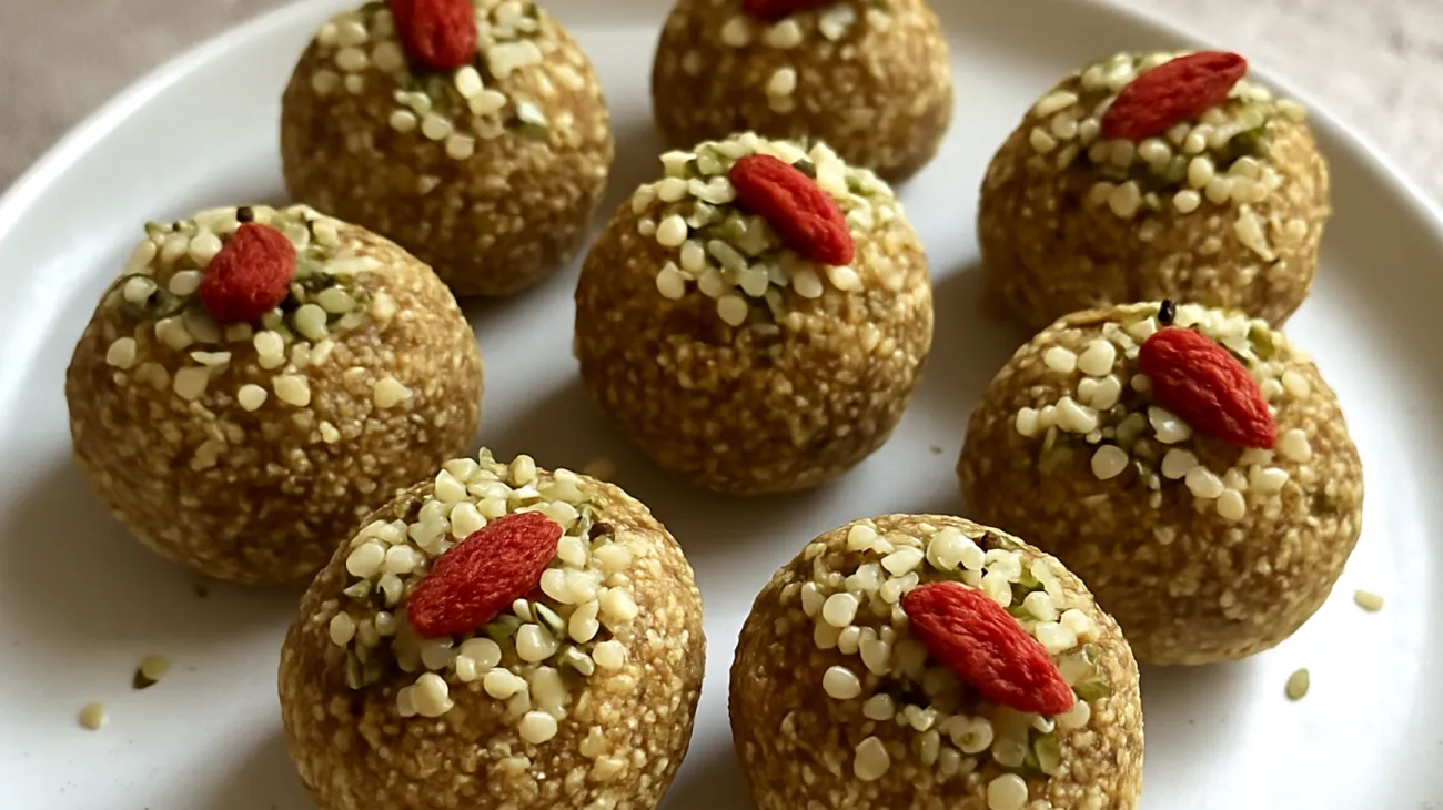 Amaranth-Quinoa-Energiebällchen mit Hanfsamen und Goji-Beeren"