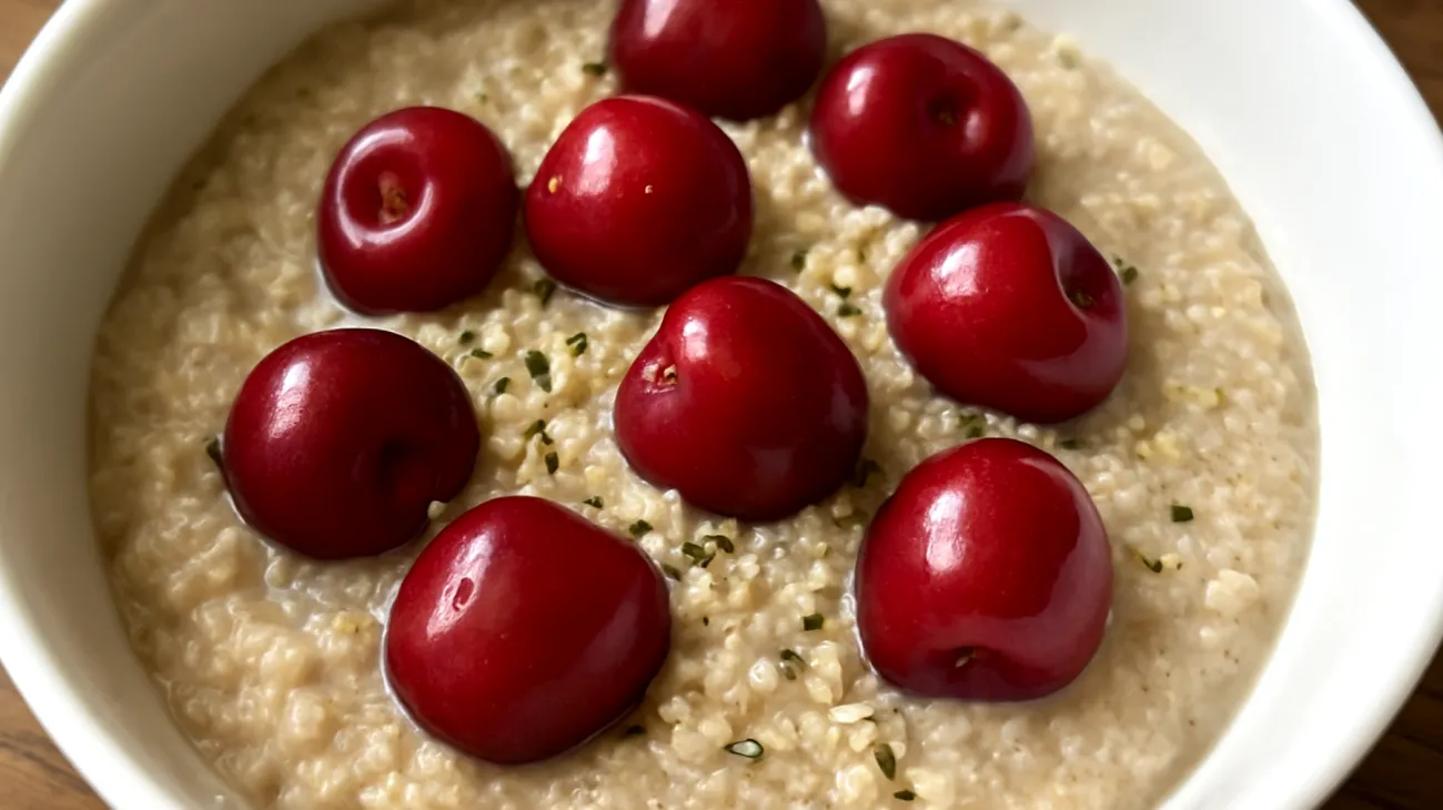 Amaranth-Quinoa-Pudding mit Kirschen und Hanfsamen"