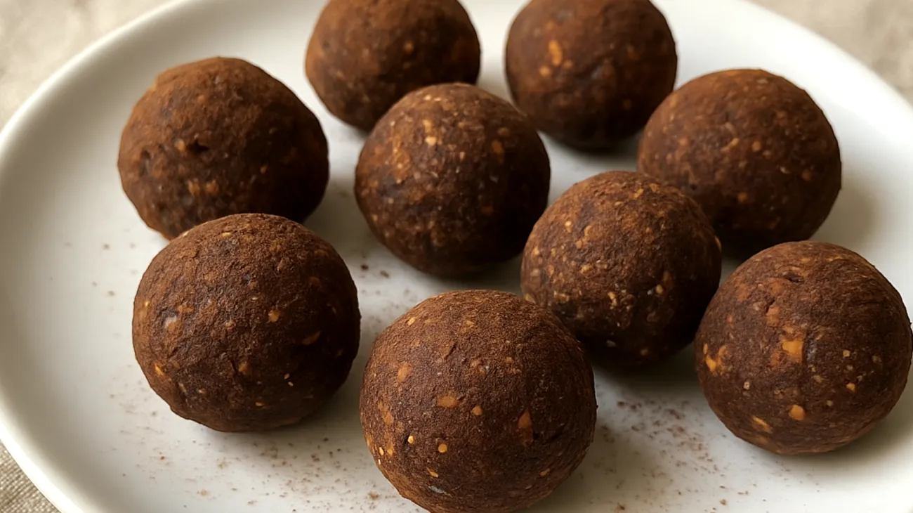 Ashwagandha-Mandel-Energiekugeln mit Dattel-Kakao-Coating"