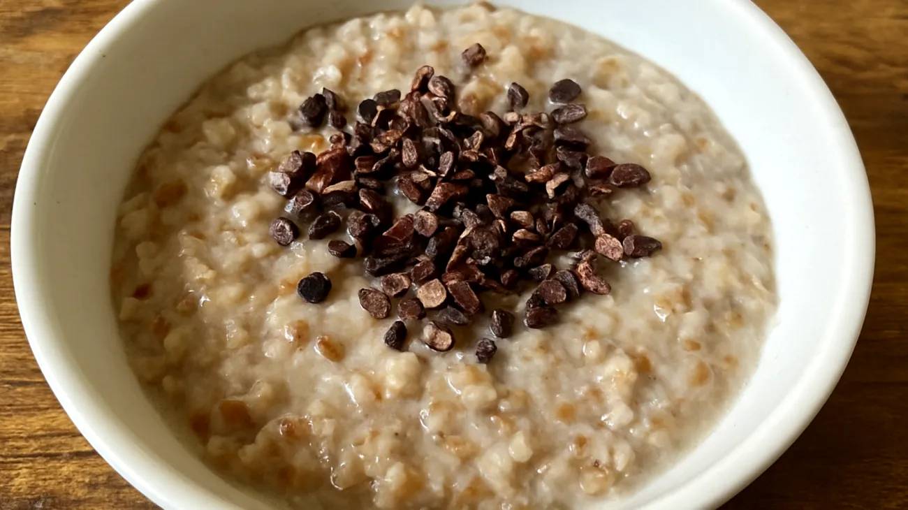 Buchweizen-Porridge mit Ashwagandha und Kakao-Nibs"
