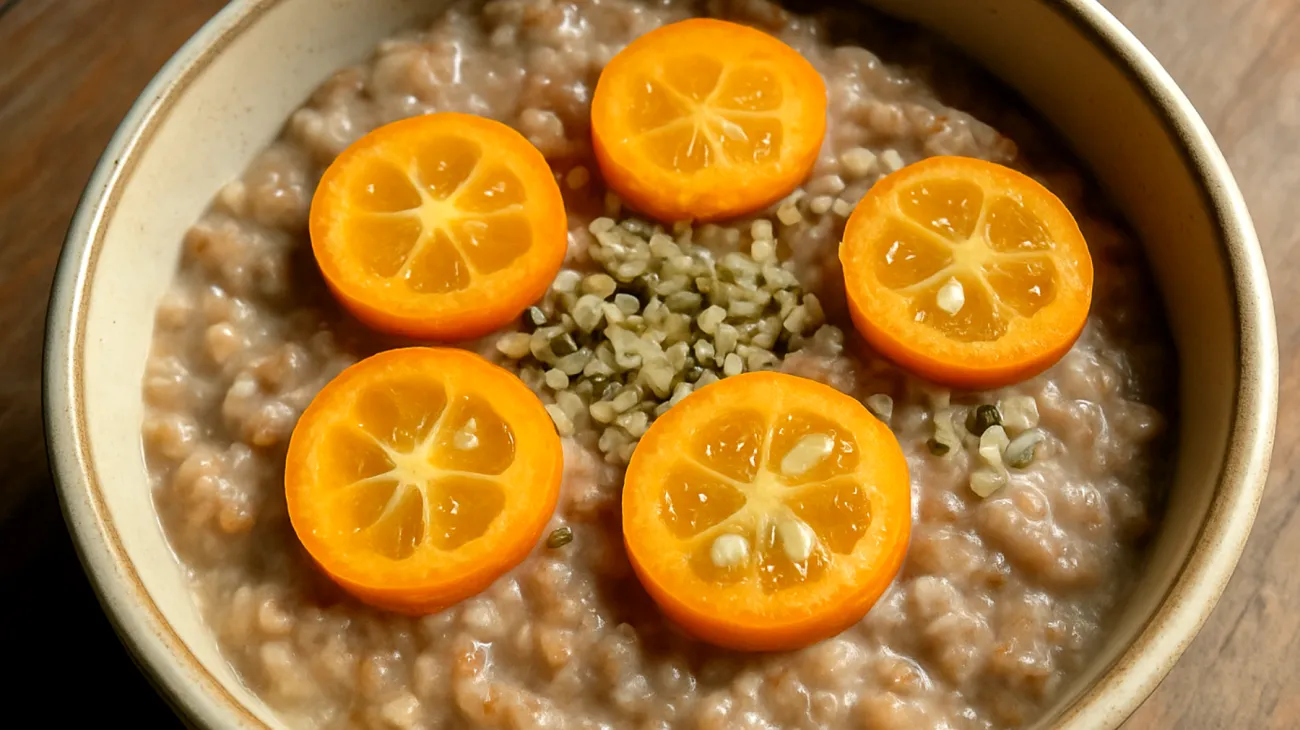 Buchweizen-Porridge mit Kumquat und Hanfsamen"