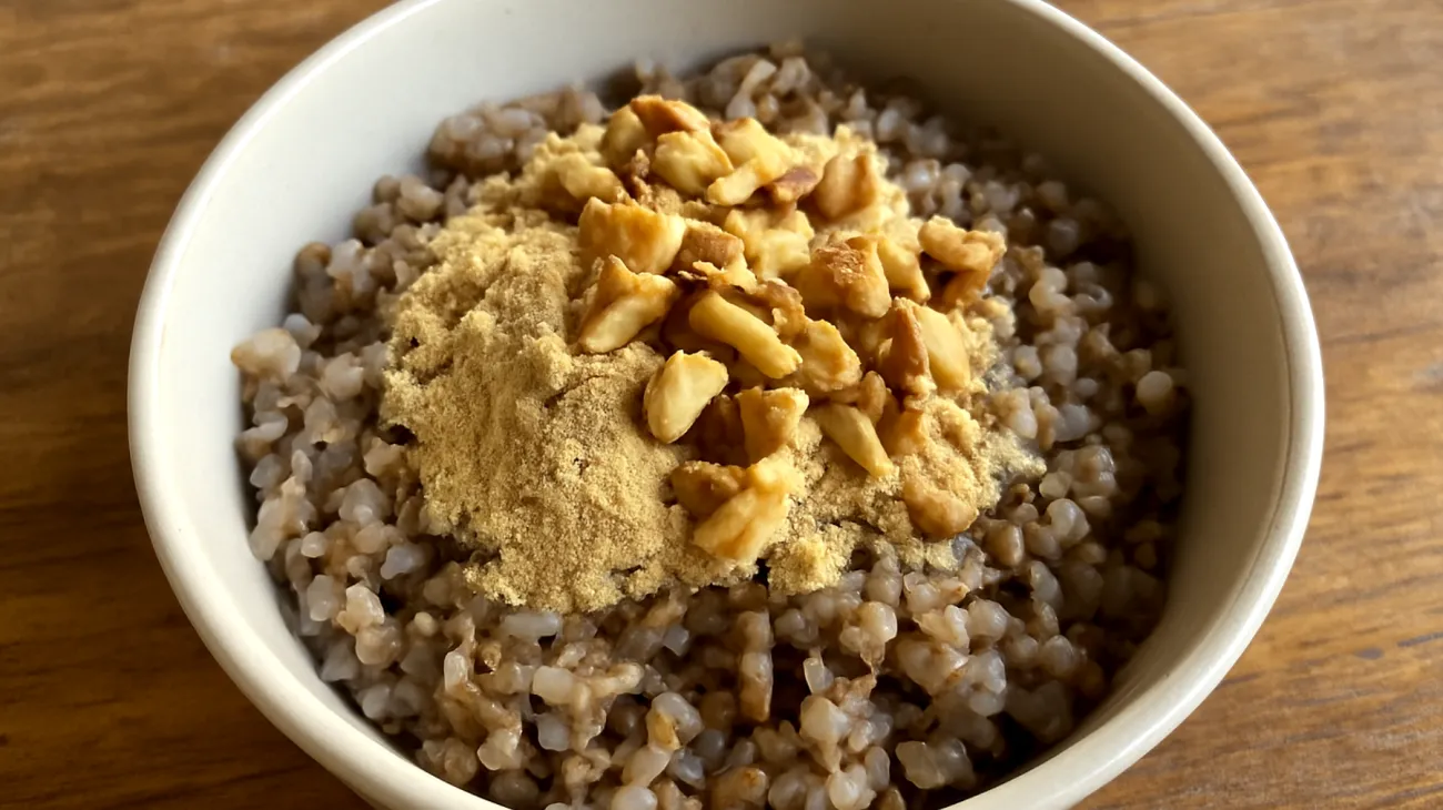 Buchweizen-Porridge mit Maca-Pulver und Walnüssen"
