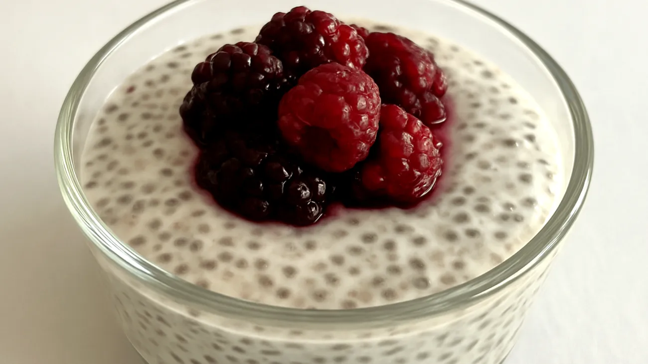 Chiasamen-Pudding mit Flohsamenschalen und fermentierten Beeren"