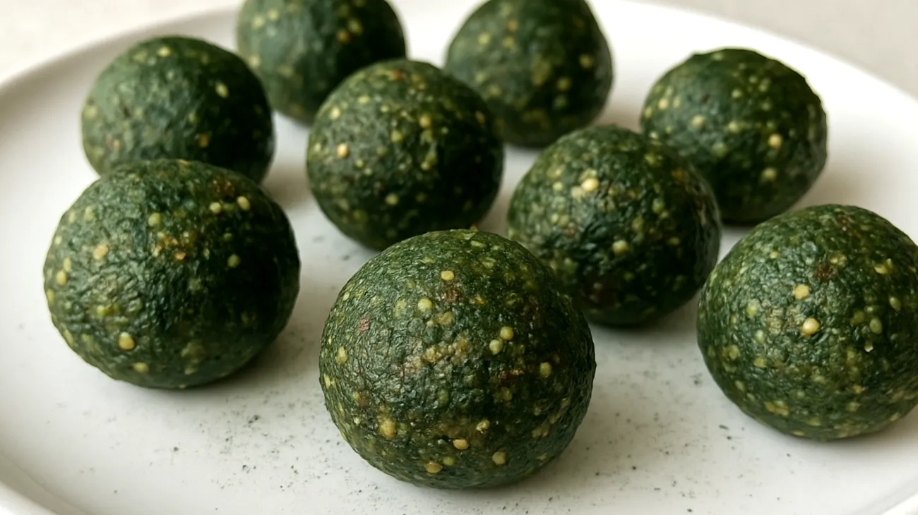Hanfsamen-Dattel-Energiekugeln mit Spirulina"