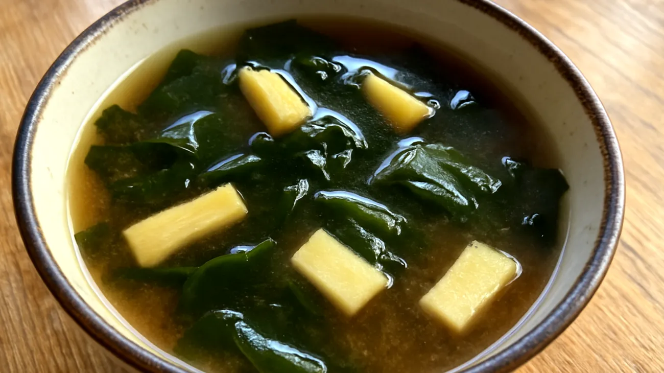 Miso-Suppe mit Wakame-Algen und Ingwer"