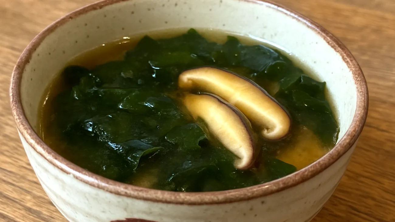 Miso-Suppe mit Wakame-Algen und Shiitake-Pilzen"