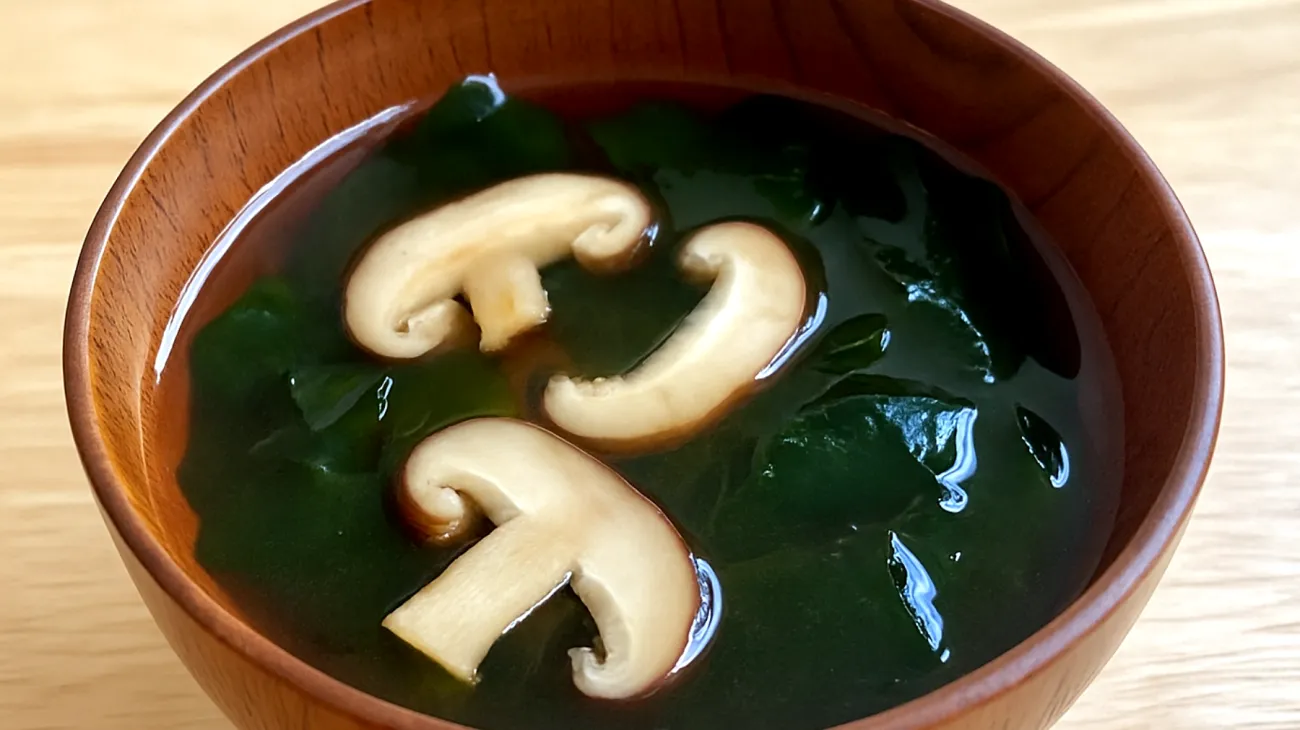 Miso-Suppe mit Wakame-Algen und Shiitake-Pilzen"